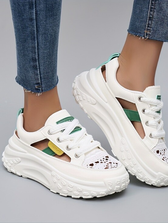 Suquan Shoes - Suquan Women's White Breathable Chunky Platform Sneakers Low Top Size EU 39 US 8